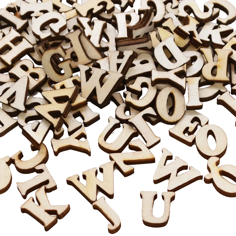 100PCs Wooden English Alphabet Set Baby Early Learning Tools DIY Craft Scrapbooking Random Digital Display Letters