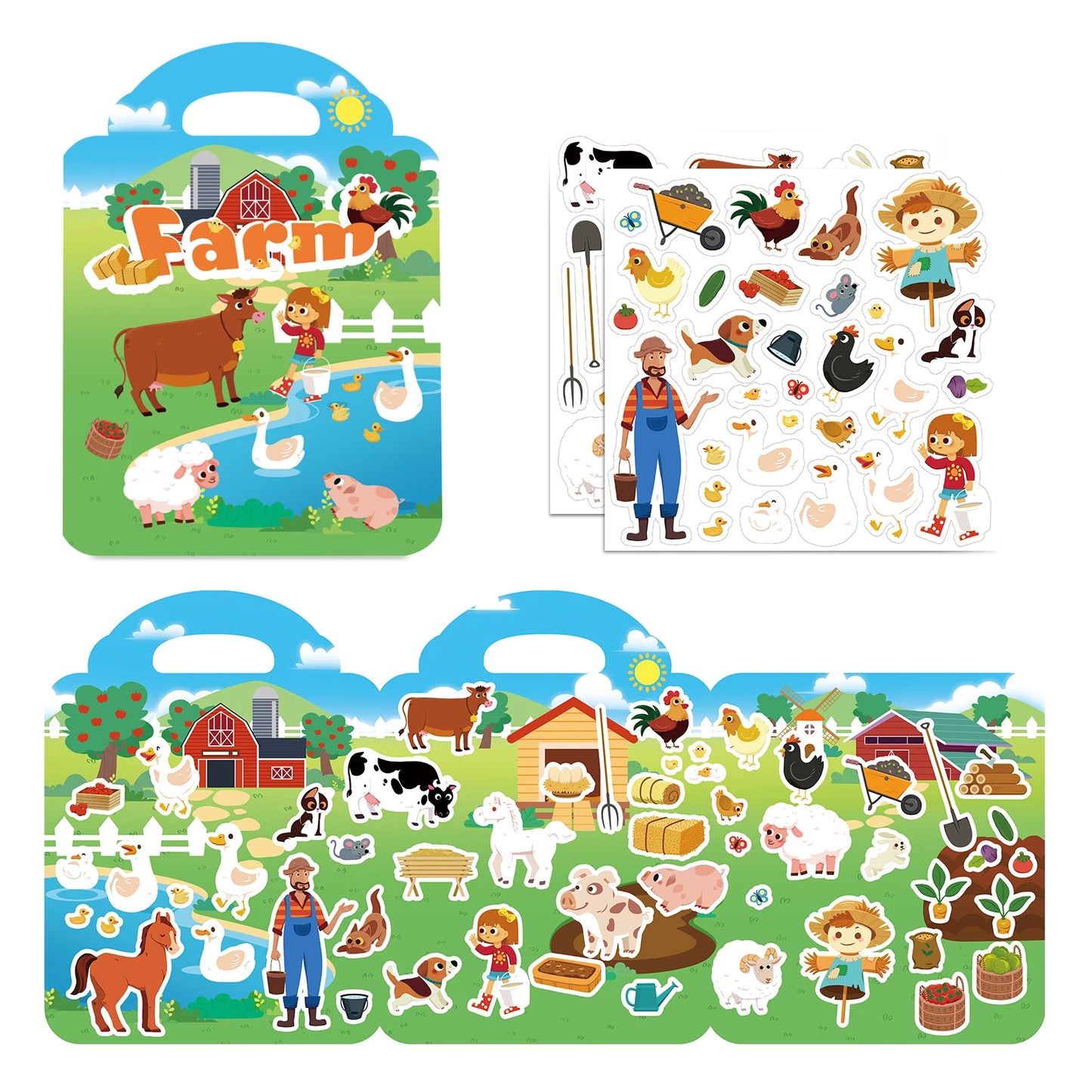 1 PCS Reusable Sticker Books for Kids 2-4 Cute Static  Adhesive Stickers Book for Toddlers Educational Toys Birthday Gifts